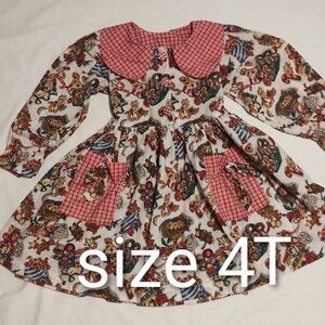 Vintage COTTON COLLECTION Girls Christmas Dress Ruffle Tie Bow Size 4T Pockets
